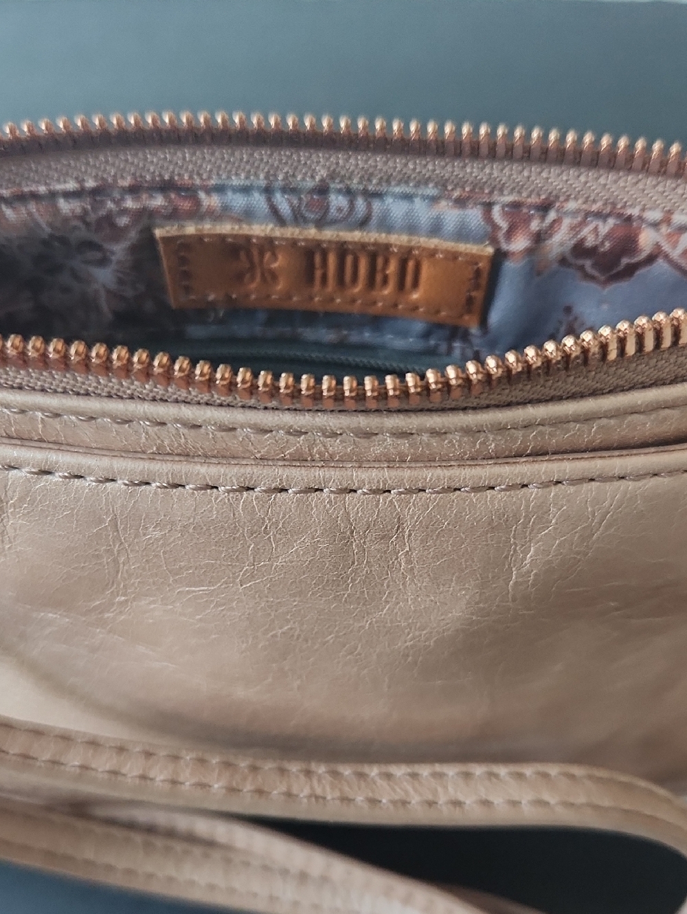Leather Crossbody Wristlet in Champagne Bronze - Picture 2 of 7